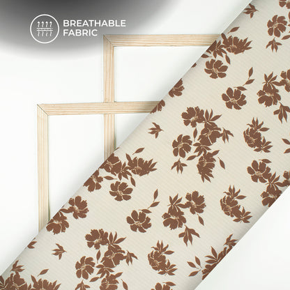 Dark Brown Floral Digital Print Chiffon Sparkle Fabric