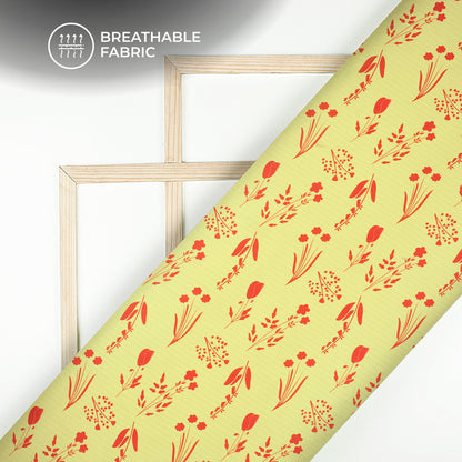 Corn Yellow Floral Digital Print Chiffon Sparkle Fabric