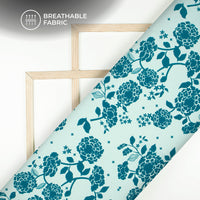 Steel Blue Floral Digital Print Chiffon Sparkle Fabric