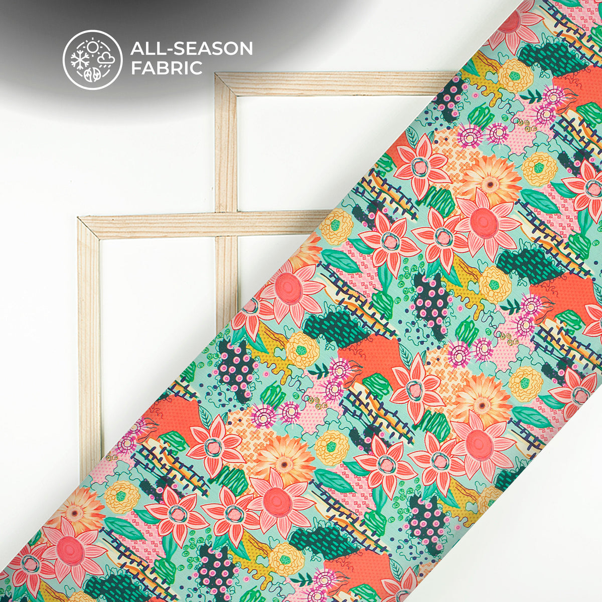 Mint Green Floral Digital Print Chiffon Satin Fabric