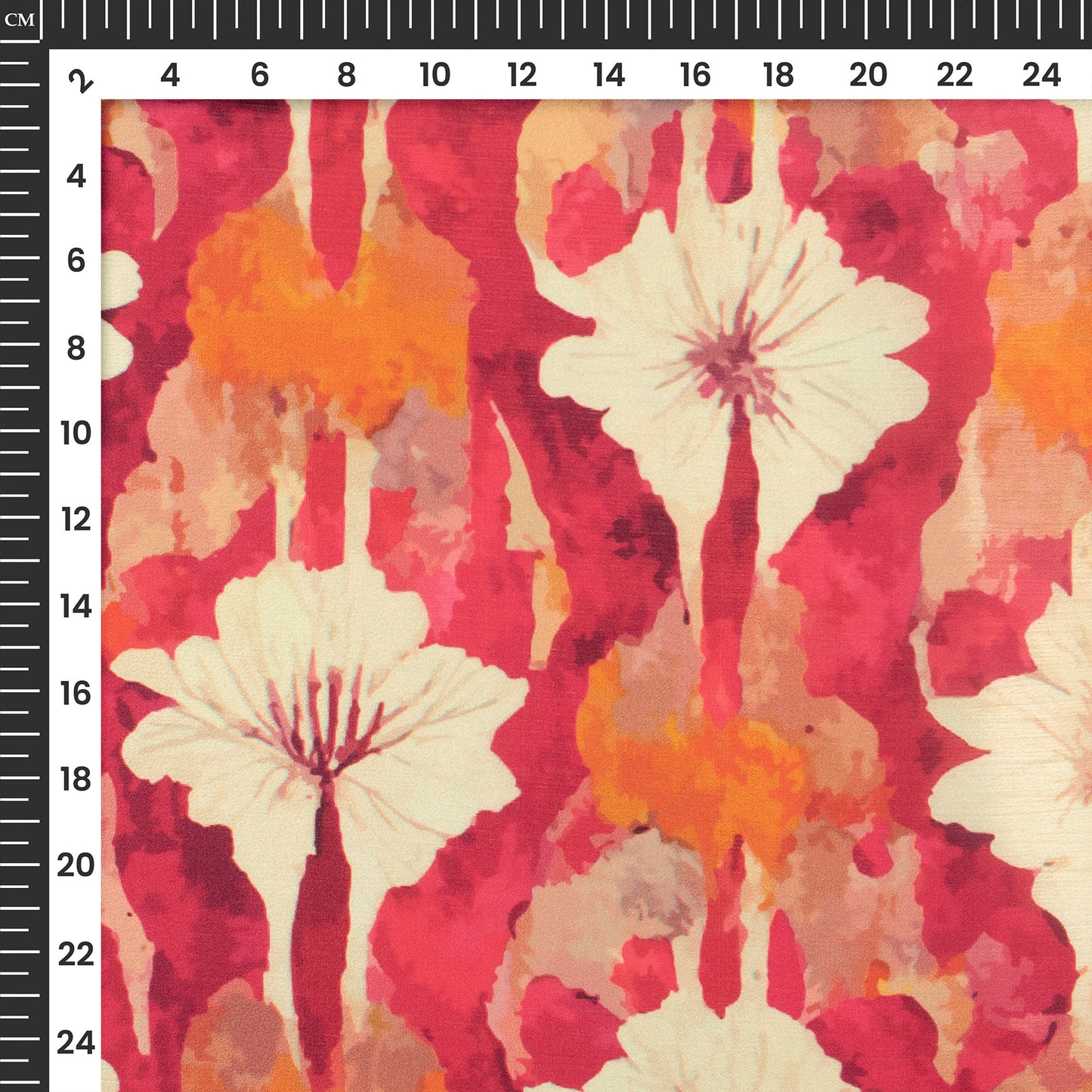 Cherry Red Floral Digital Print Chiffon Satin Fabric