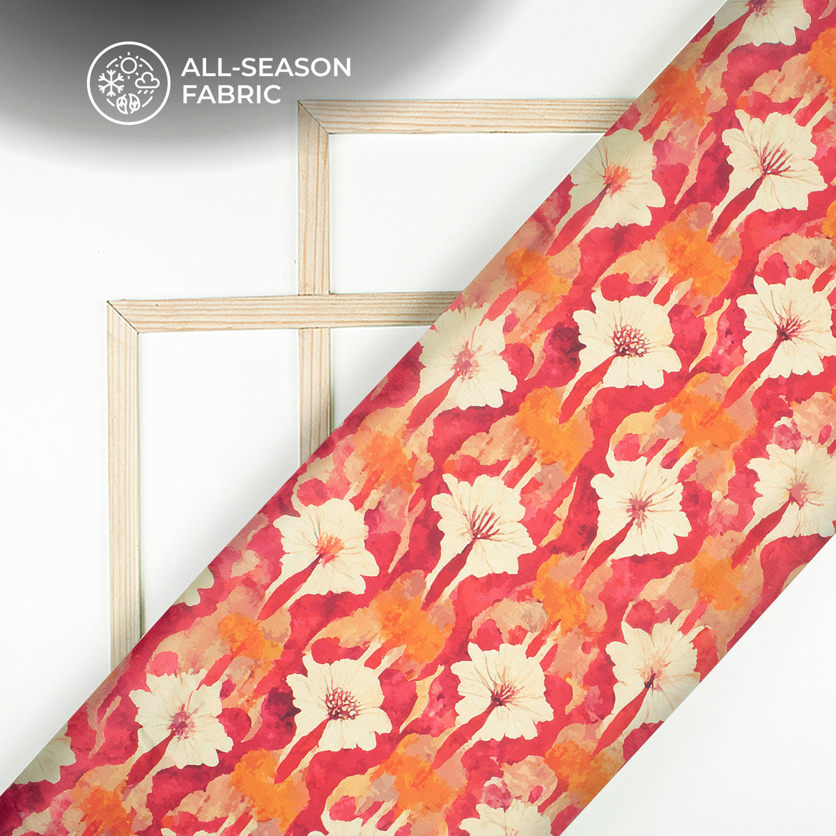Cherry Red Floral Digital Print Chiffon Satin Fabric