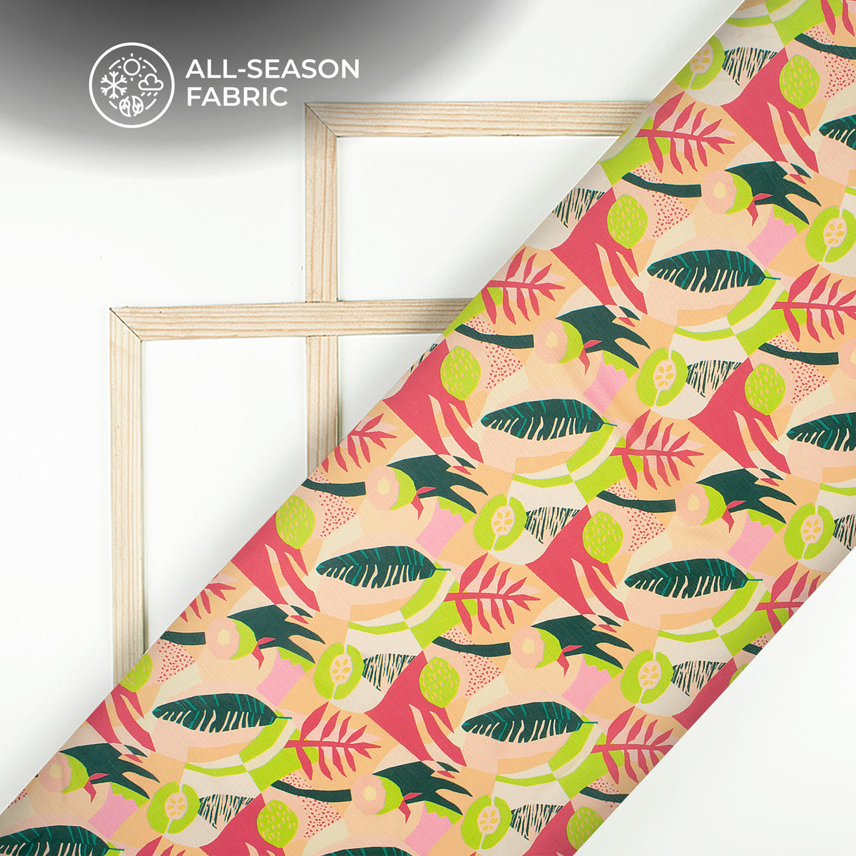 Multi-Color Leaf Digital Print Chiffon Satin Fabric