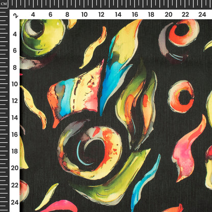 Black Floral Digital Print Chiffon Satin Fabric