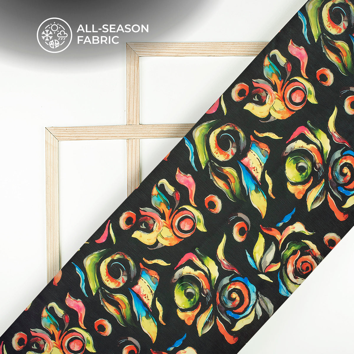 Black Floral Digital Print Chiffon Satin Fabric