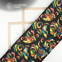 Black Floral Digital Print Chiffon Satin Fabric