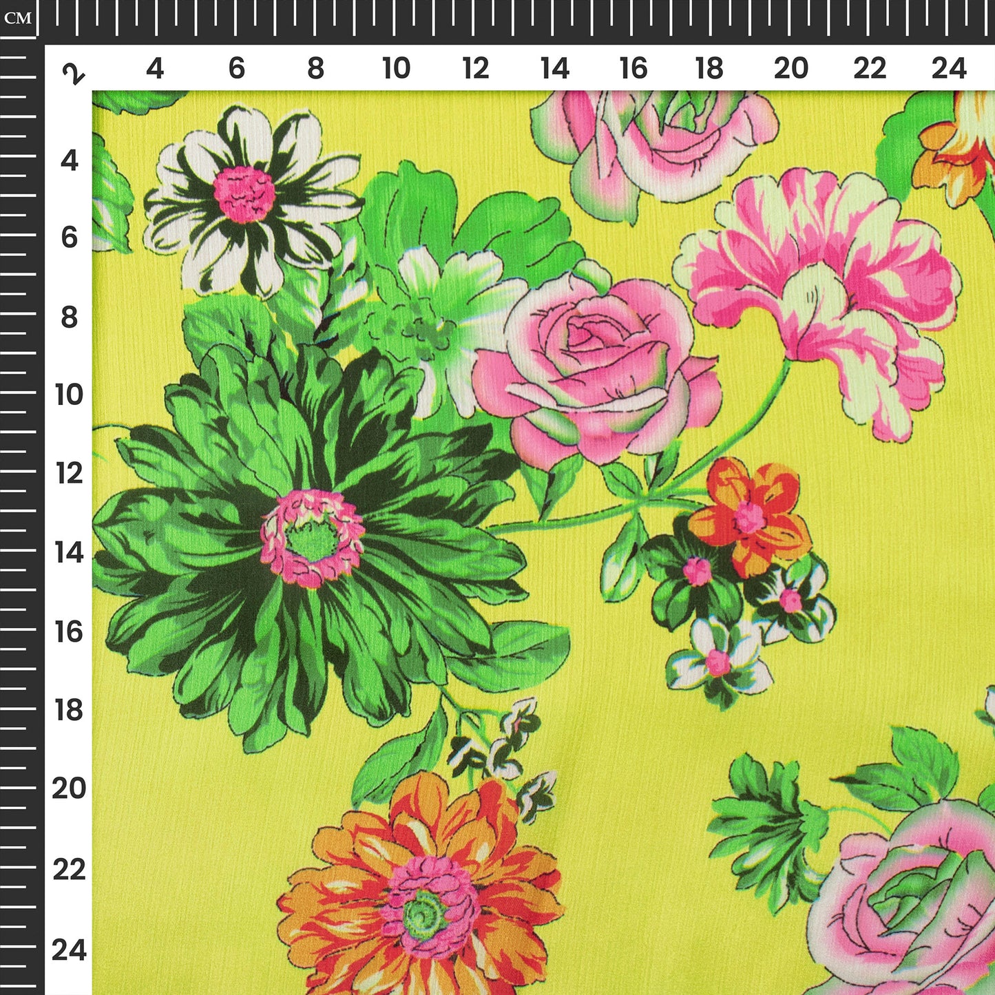 Lemon Yellow Floral Digital Print Chiffon Satin Fabric