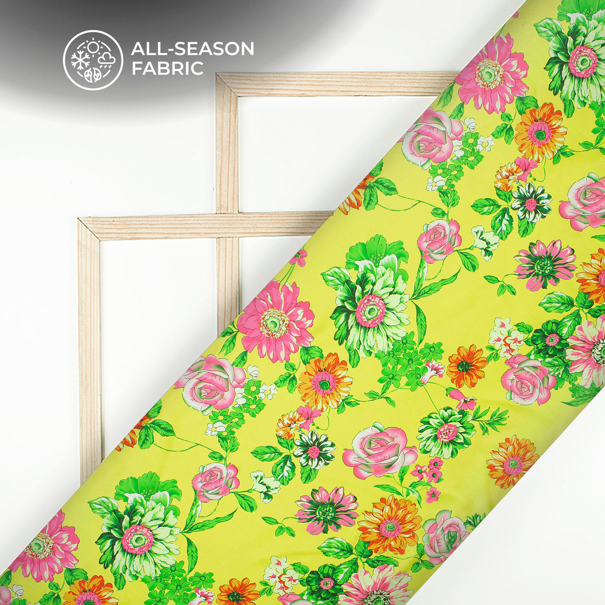 Lemon Yellow Floral Digital Print Chiffon Satin Fabric