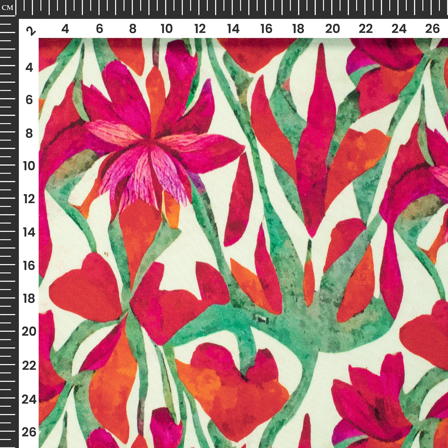 Cherry Red Floral Digital Print Viscose Rayon Fabric (Width 58 Inches)