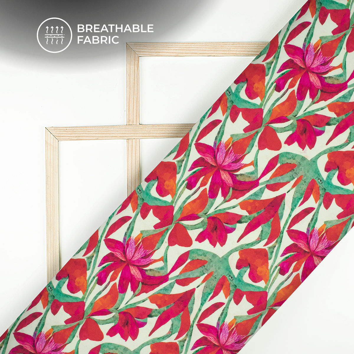 Cherry Red Floral Digital Print Viscose Rayon Fabric (Width 58 Inches)