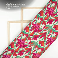Cherry Red Floral Digital Print Viscose Rayon Fabric (Width 58 Inches)