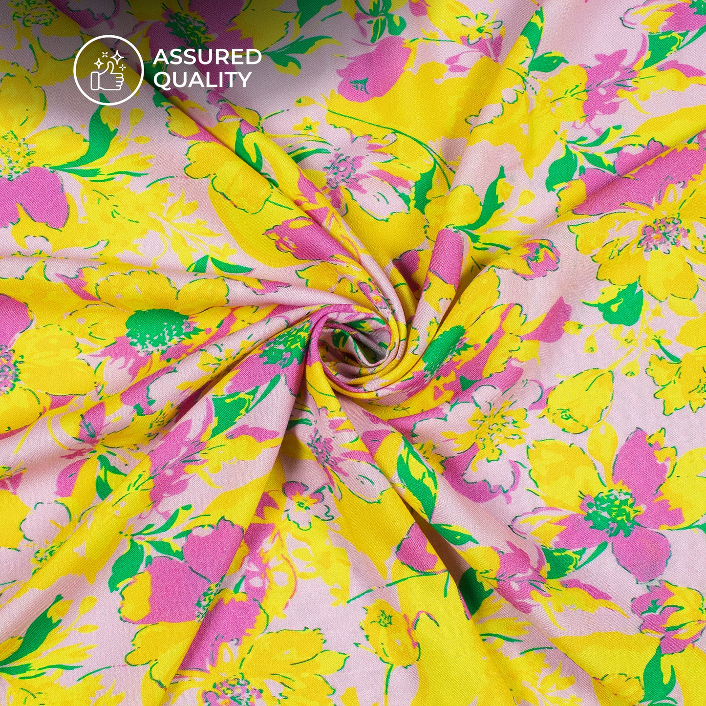 Yellow Floral Digital Print Viscose Rayon Fabric (Width 58 Inches)