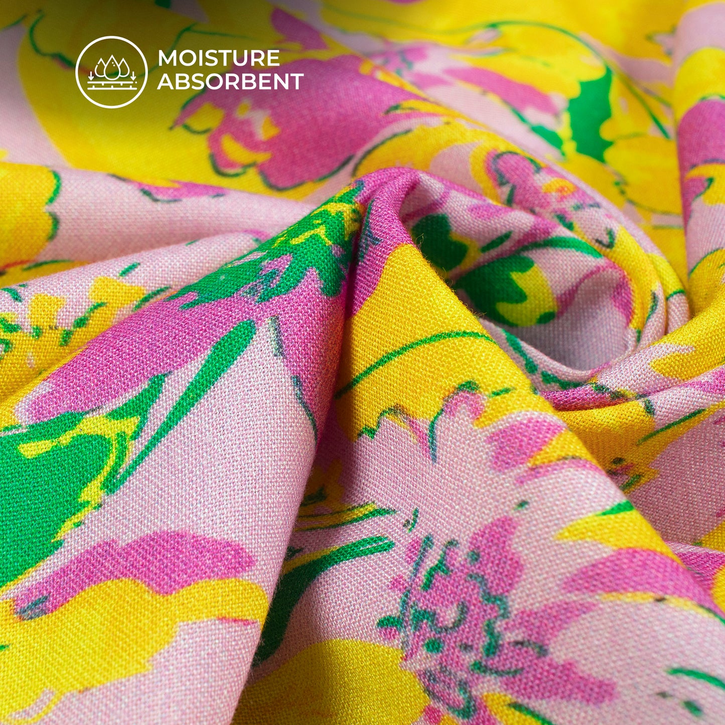Yellow Floral Digital Print Viscose Rayon Fabric (Width 58 Inches)
