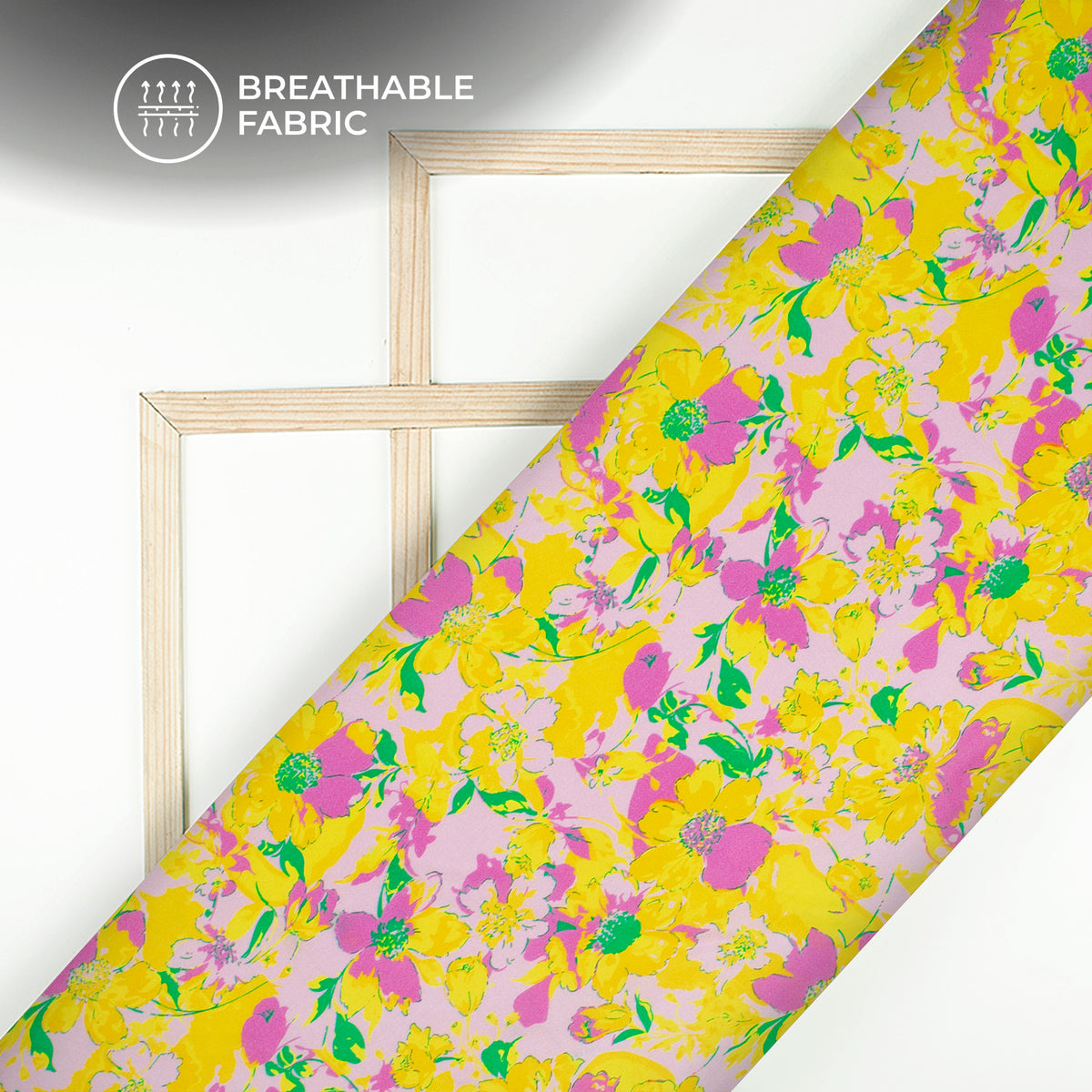 Yellow Floral Digital Print Viscose Rayon Fabric (Width 58 Inches)