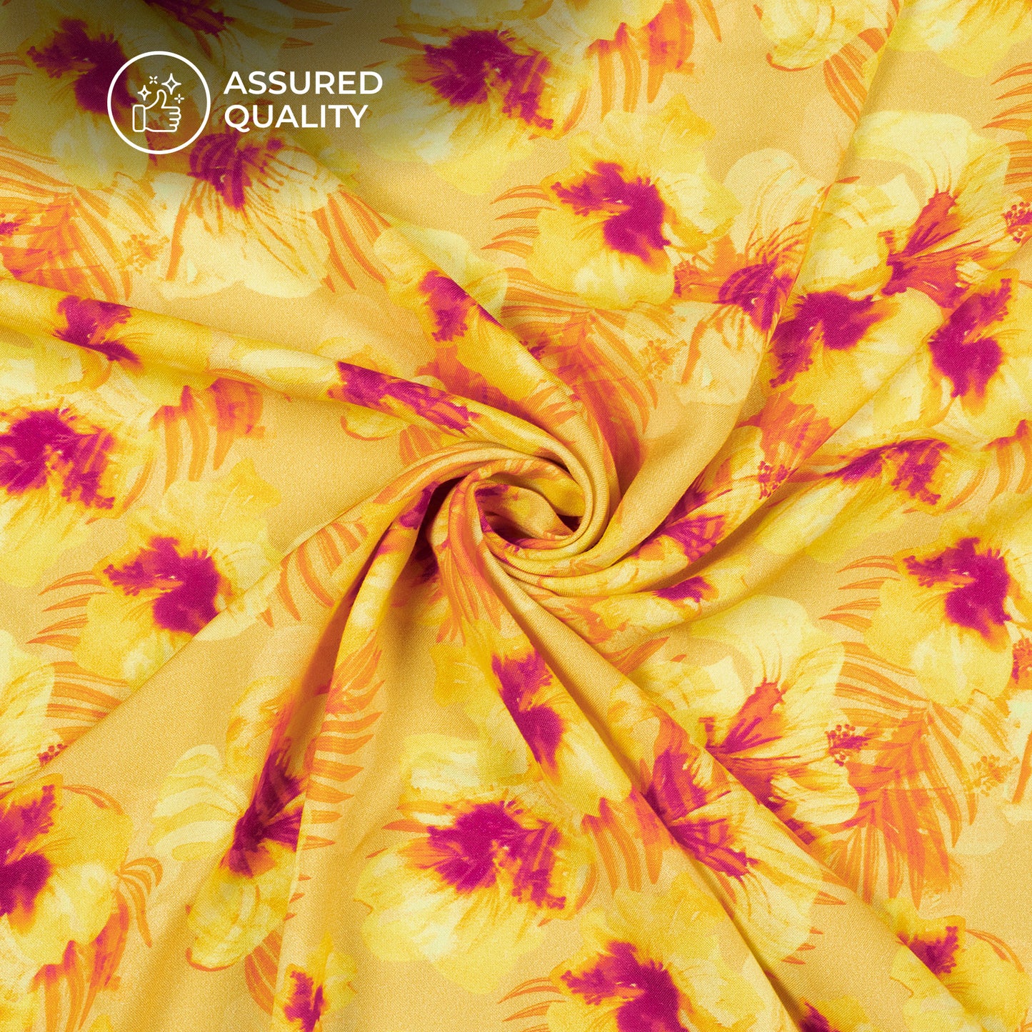 Golden Yellow Floral Digital Print Viscose Rayon Fabric (Width 58 Inches)