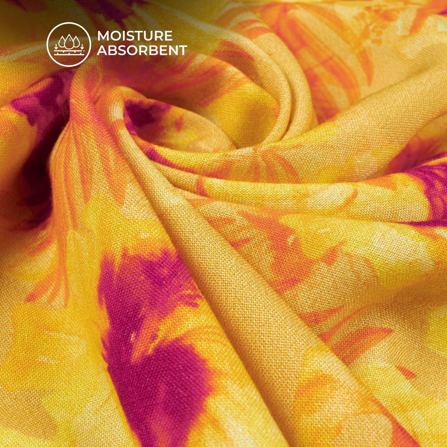 Golden Yellow Floral Digital Print Viscose Rayon Fabric (Width 58 Inches)