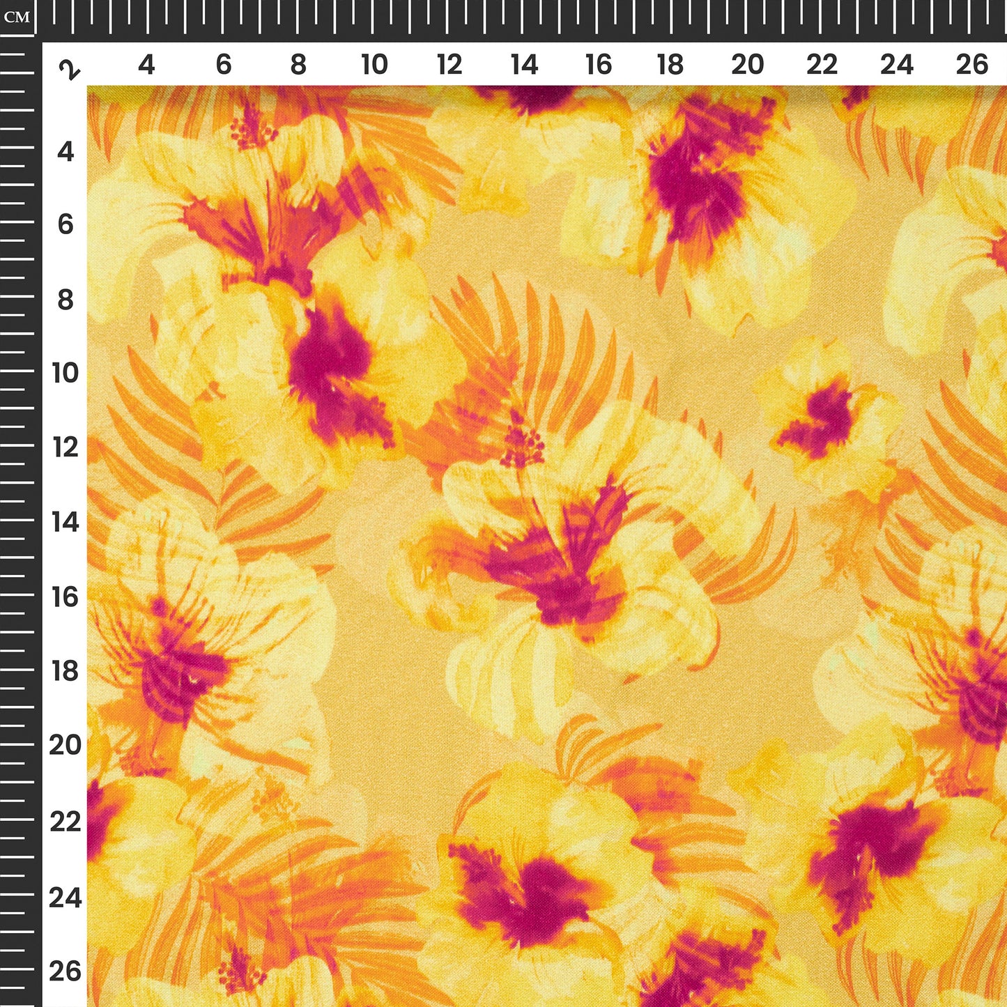 Golden Yellow Floral Digital Print Viscose Rayon Fabric (Width 58 Inches)
