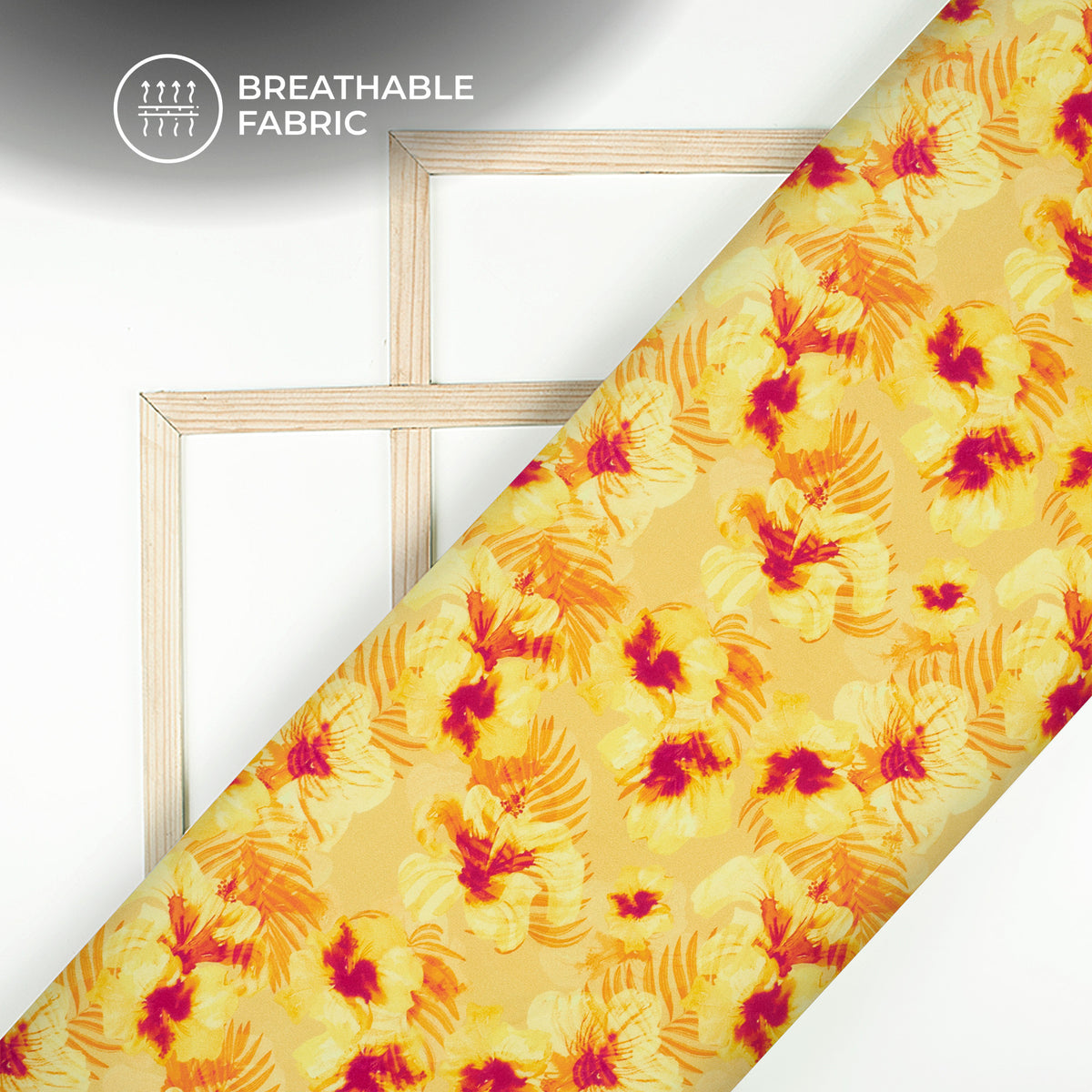 Golden Yellow Floral Digital Print Viscose Rayon Fabric (Width 58 Inches)