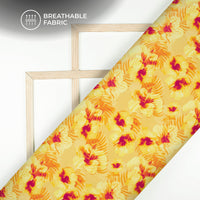 Golden Yellow Floral Digital Print Viscose Rayon Fabric (Width 58 Inches)