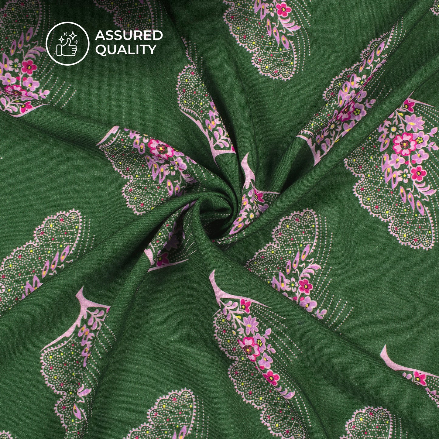 Dark Green Floral Digital Print Viscose Rayon Fabric (Width 58 Inches)