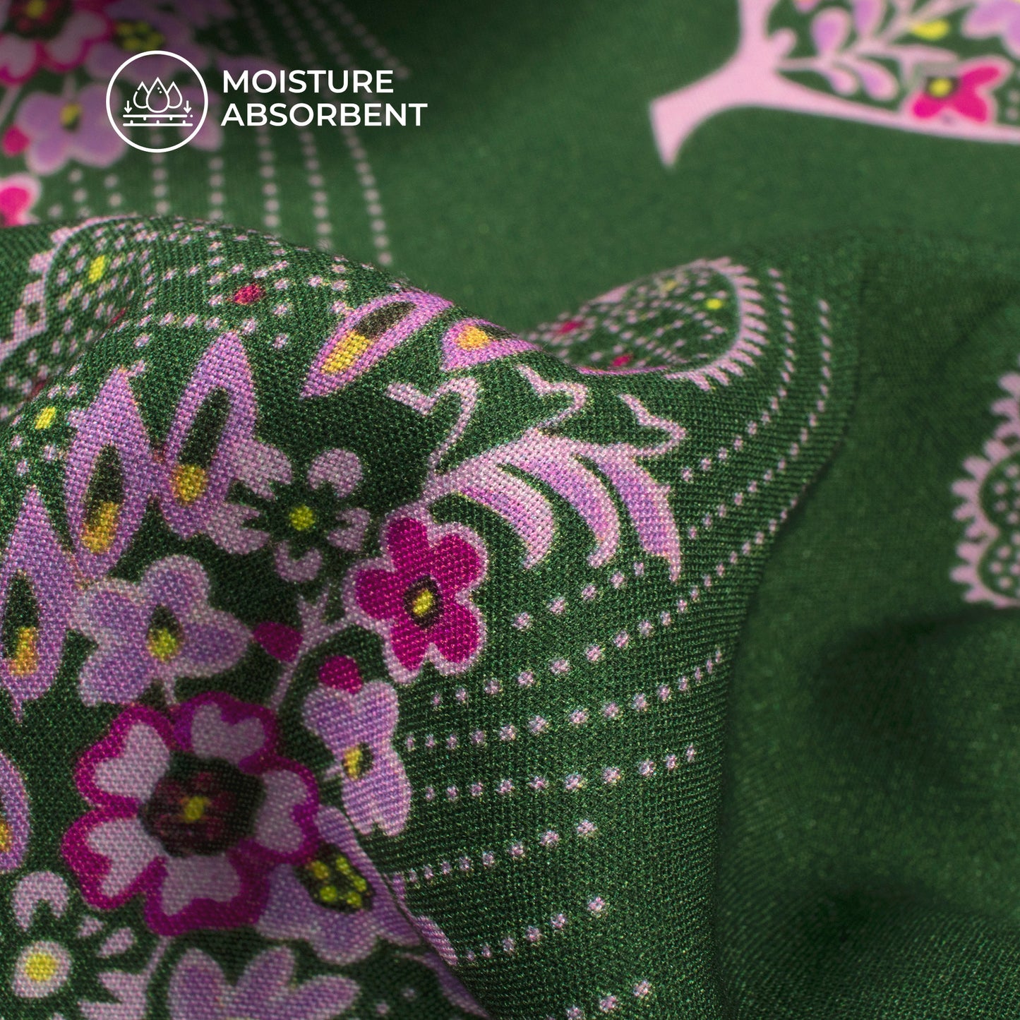 Dark Green Floral Digital Print Viscose Rayon Fabric (Width 58 Inches)