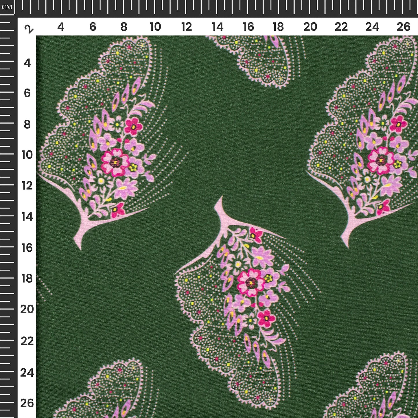 Dark Green Floral Digital Print Viscose Rayon Fabric (Width 58 Inches)