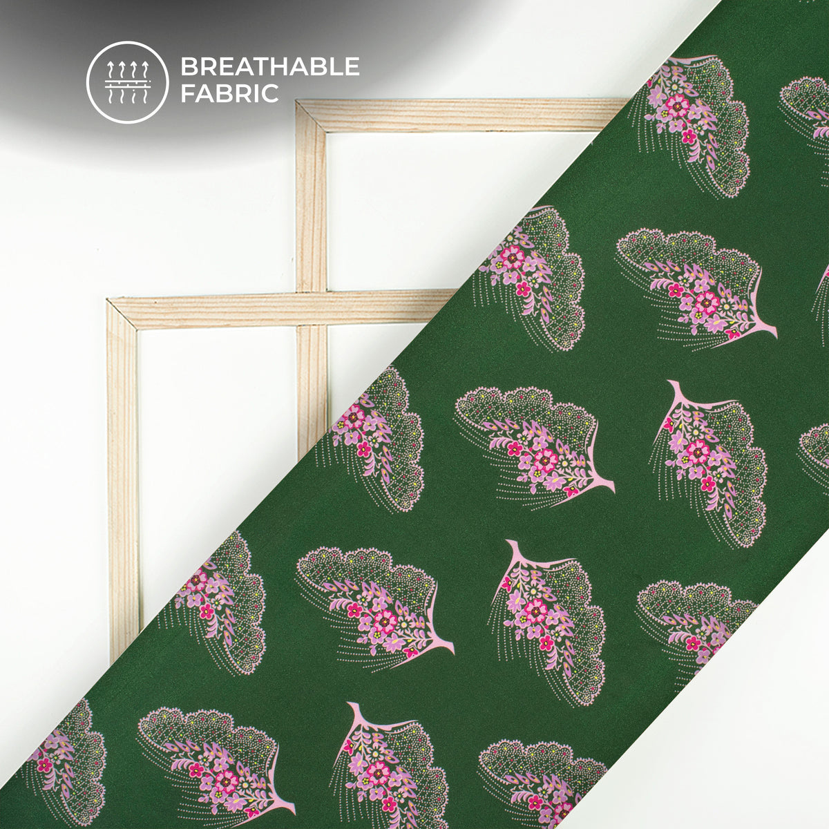 Dark Green Floral Digital Print Viscose Rayon Fabric (Width 58 Inches)