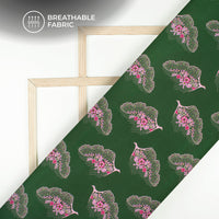 Dark Green Floral Digital Print Viscose Rayon Fabric (Width 58 Inches)