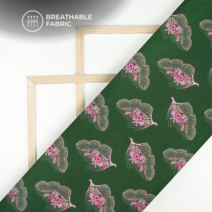 Dark Green Floral Digital Print Viscose Rayon Fabric (Width 58 Inches)