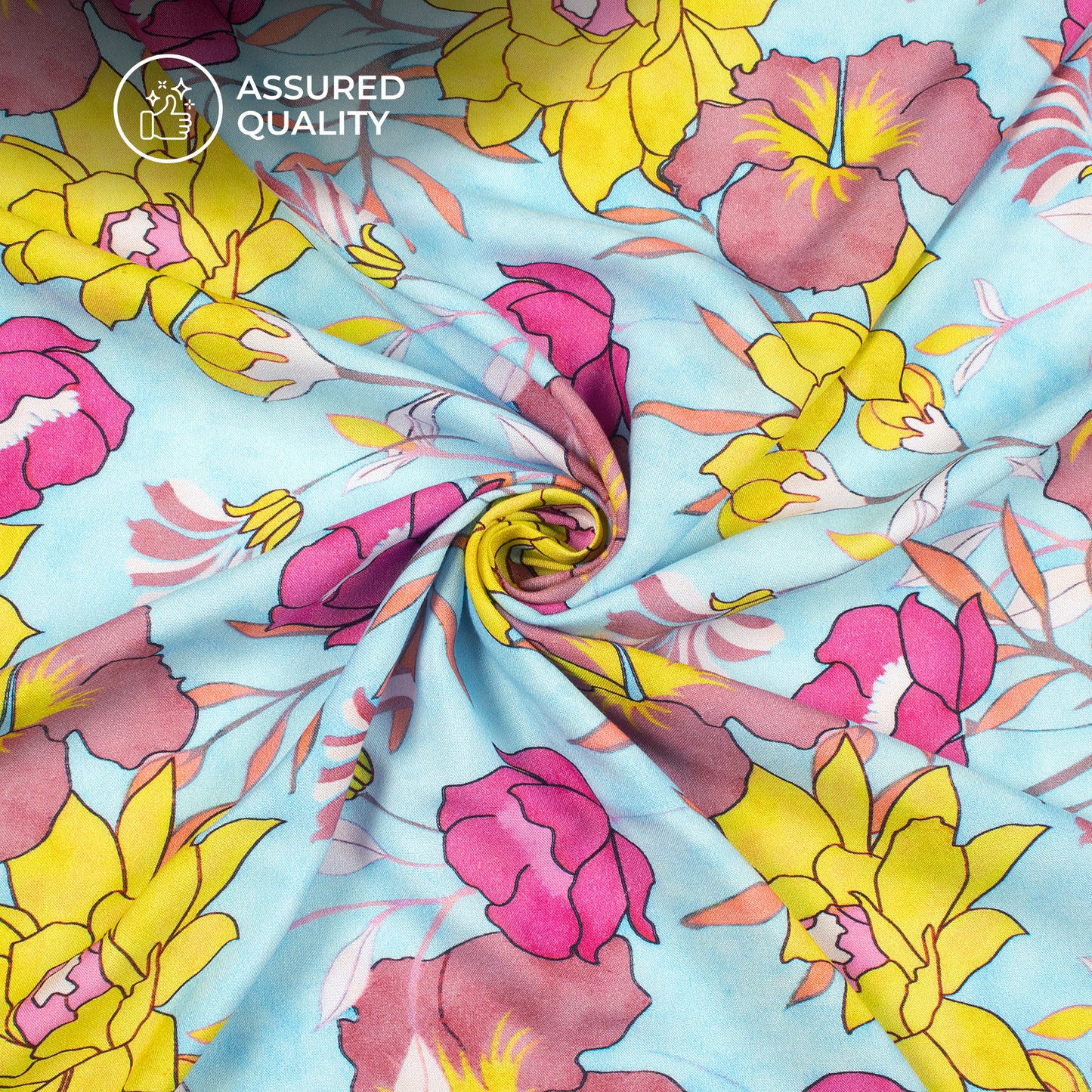 Yellow Floral Digital Print Viscose Rayon Fabric (Width 58 Inches)