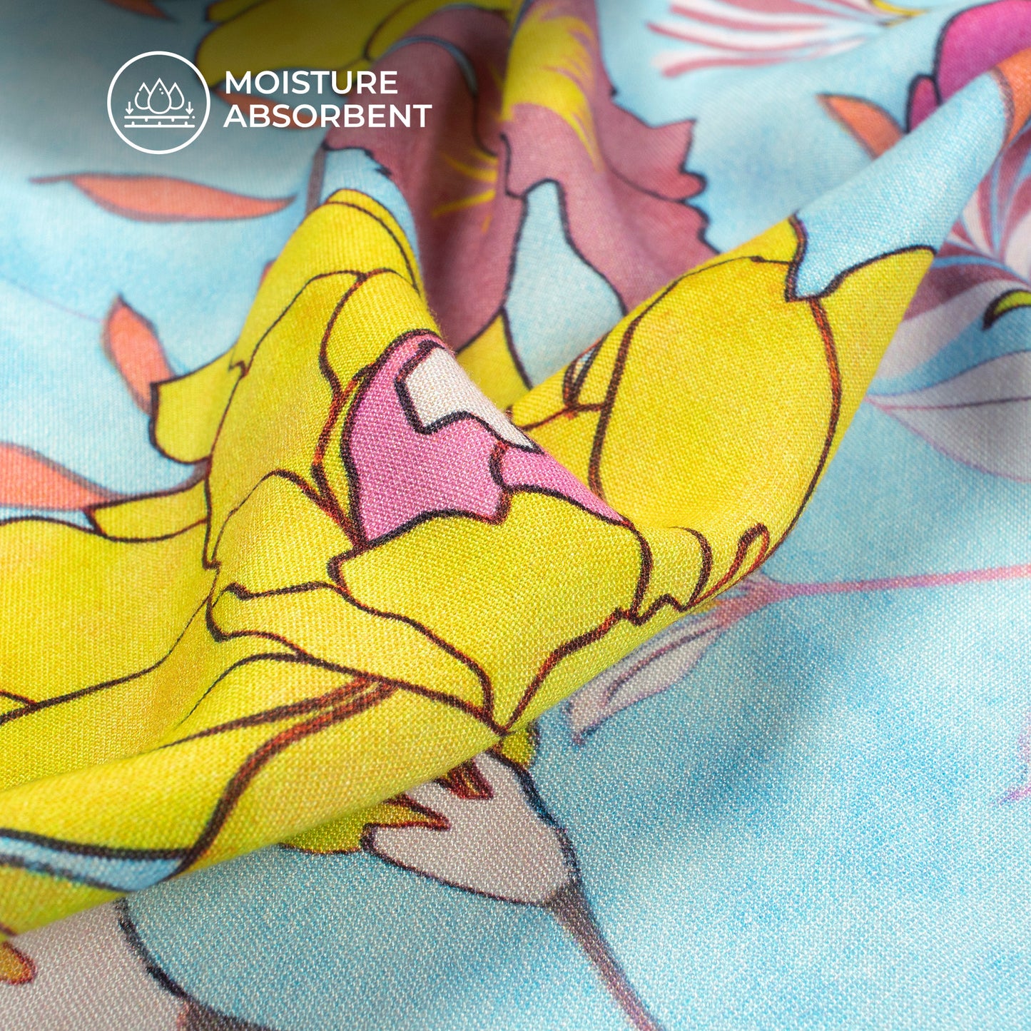 Yellow Floral Digital Print Viscose Rayon Fabric (Width 58 Inches)