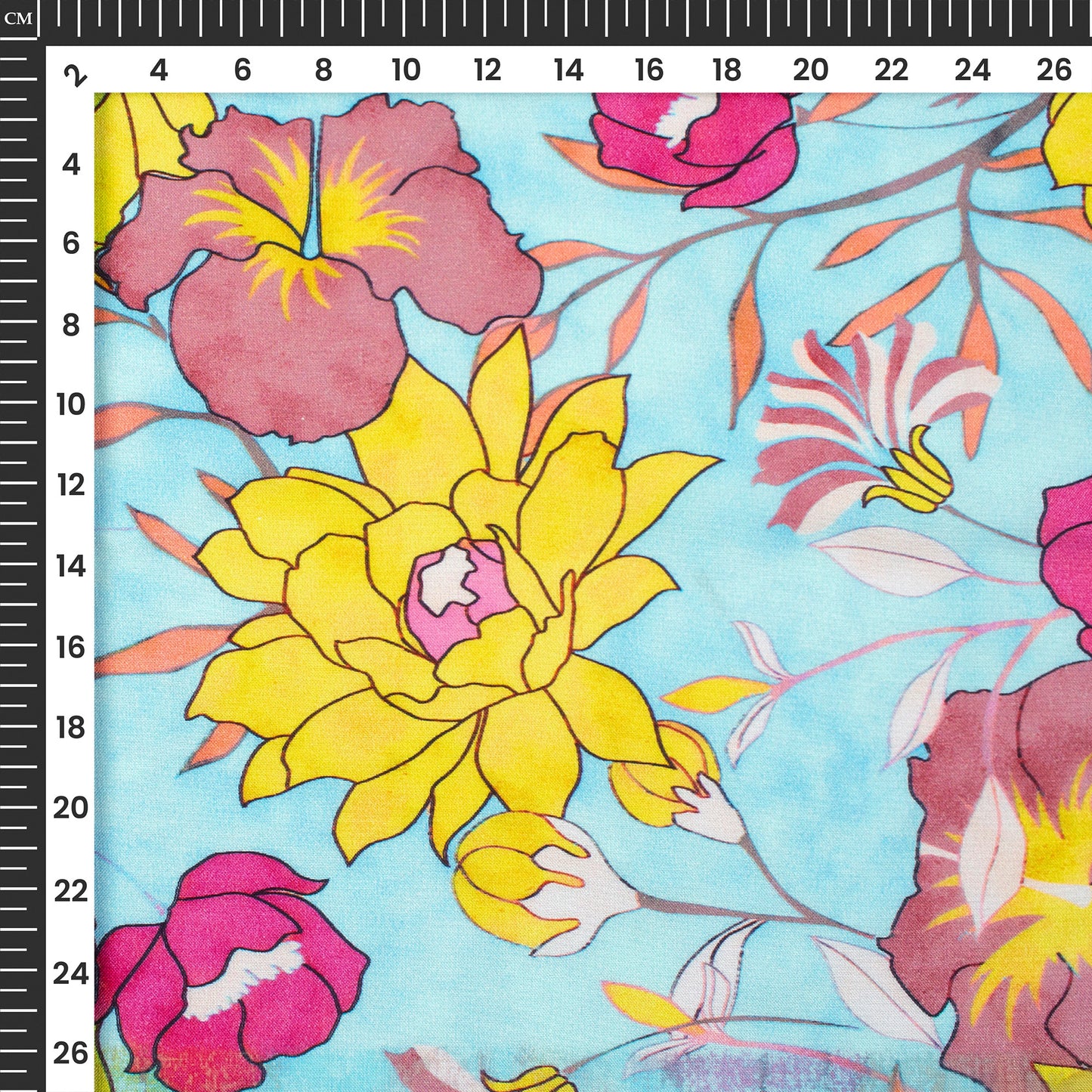 Yellow Floral Digital Print Viscose Rayon Fabric (Width 58 Inches)