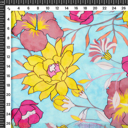 Yellow Floral Digital Print Viscose Rayon Fabric (Width 58 Inches)