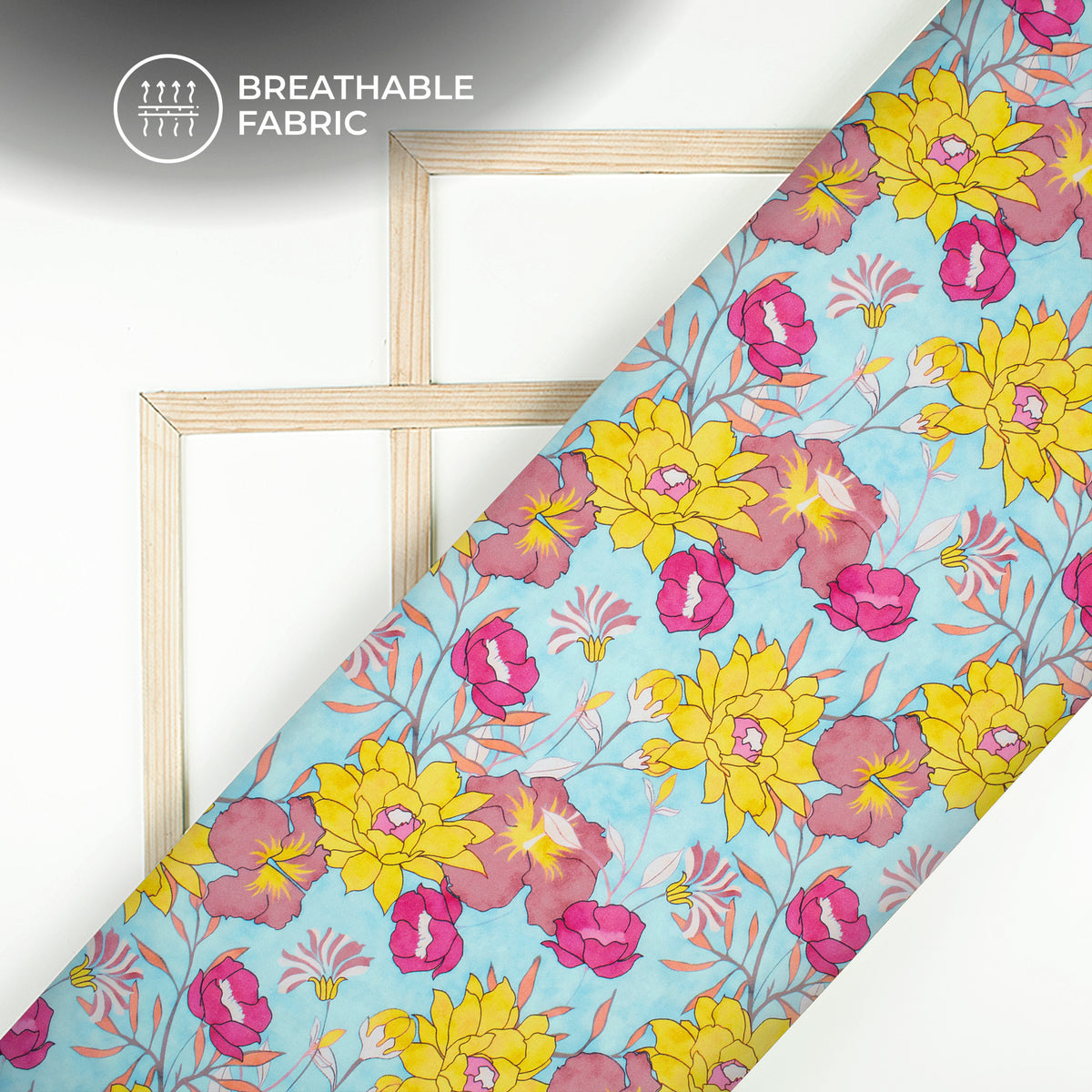 Yellow Floral Digital Print Viscose Rayon Fabric (Width 58 Inches)