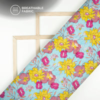 Yellow Floral Digital Print Viscose Rayon Fabric (Width 58 Inches)