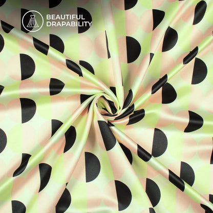 Color Block Polka Dot Digital Print Charmeuse Satin Fabric (Width 58 Inches)