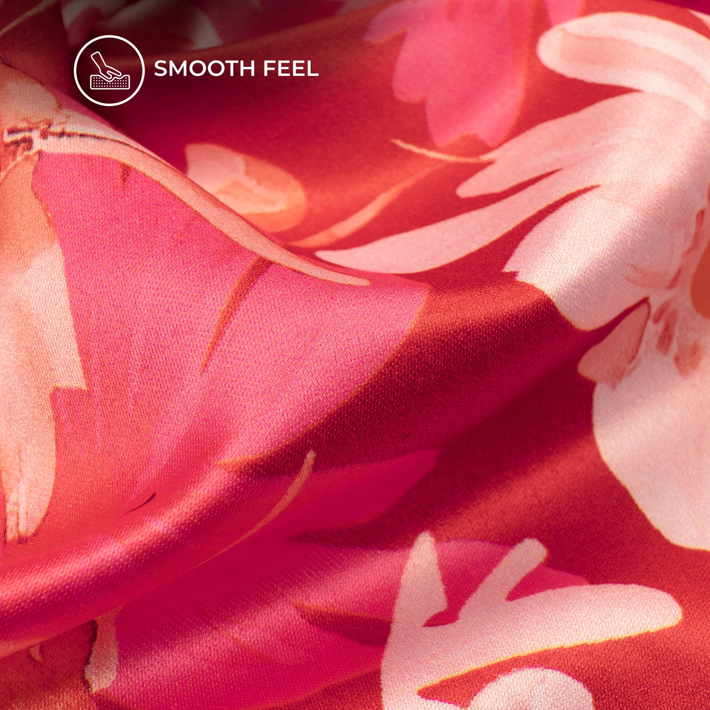 Red Abstract Floral Digital Print Charmeuse Satin Fabric (Width 58 Inches)
