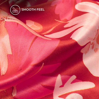 Red Abstract Floral Digital Print Charmeuse Satin Fabric (Width 58 Inches)