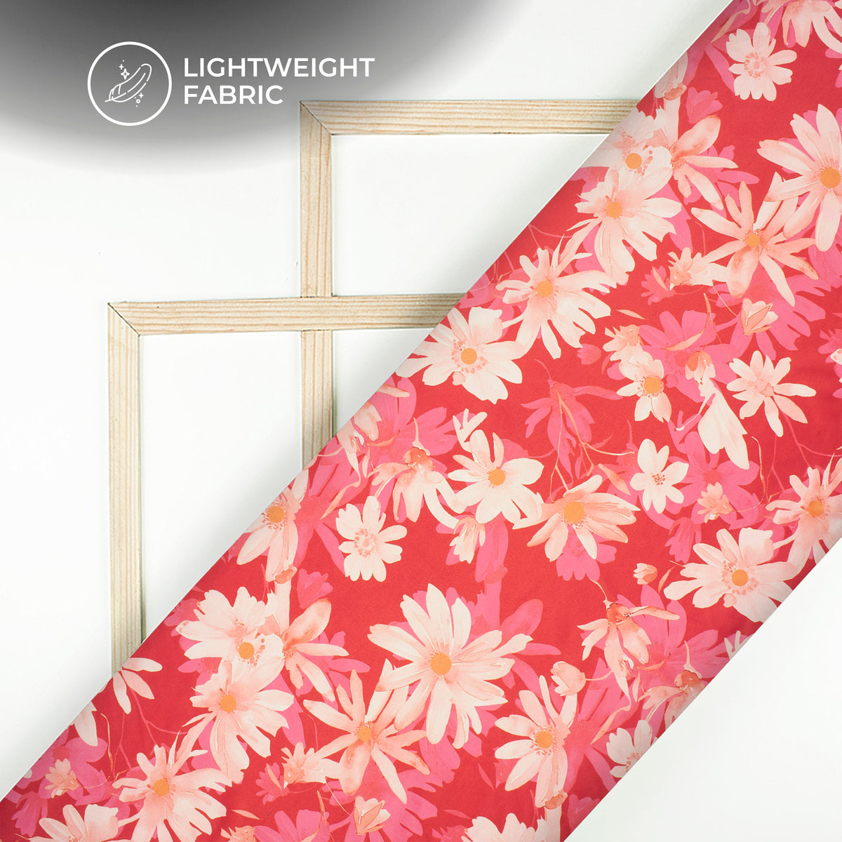 Red Abstract Floral Digital Print Charmeuse Satin Fabric (Width 58 Inches)