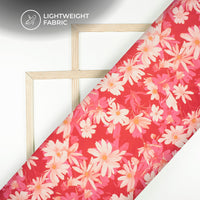 Red Abstract Floral Digital Print Charmeuse Satin Fabric (Width 58 Inches)