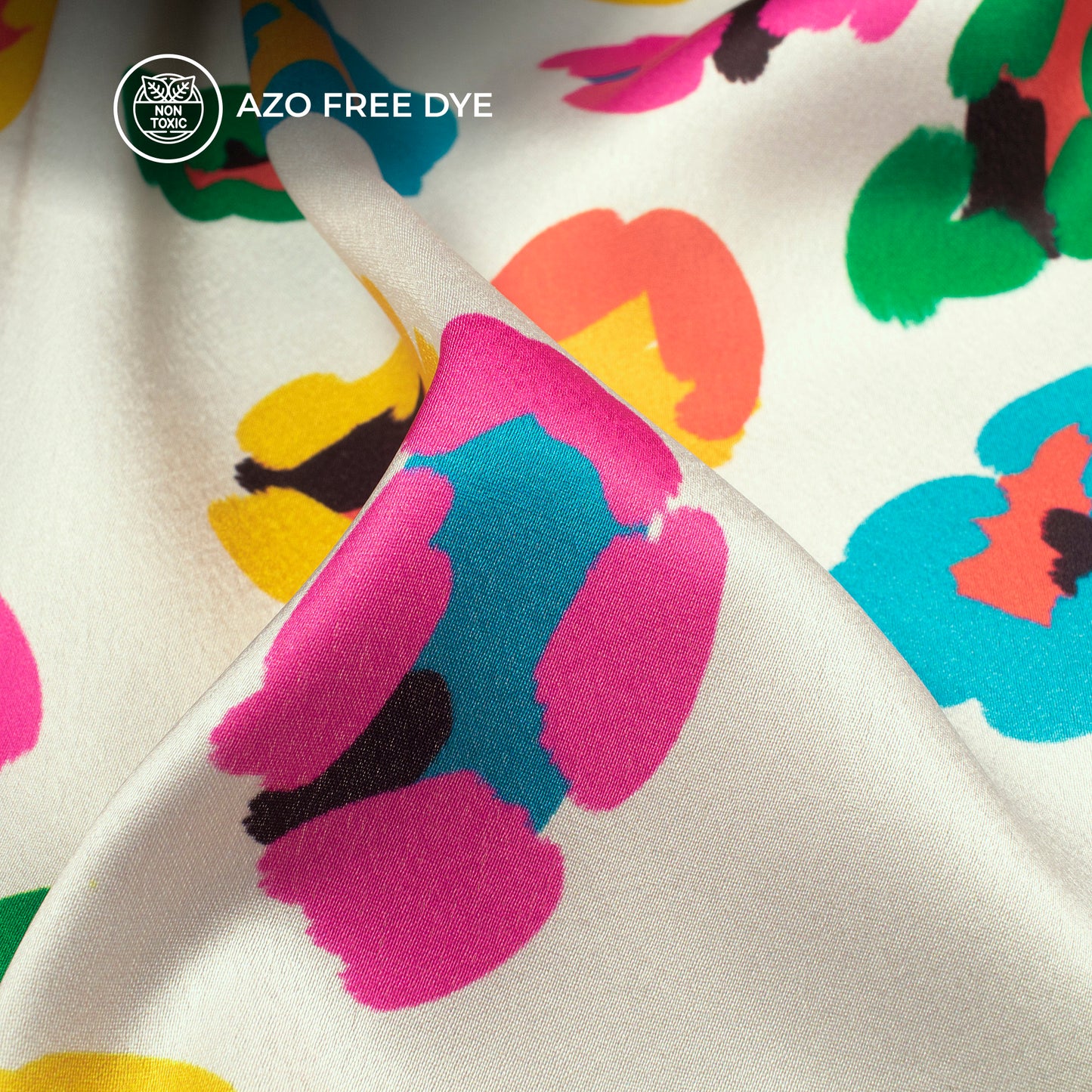 Cream And Multi Abstract,Floral Colour Digital Print Japan Satin Fabric