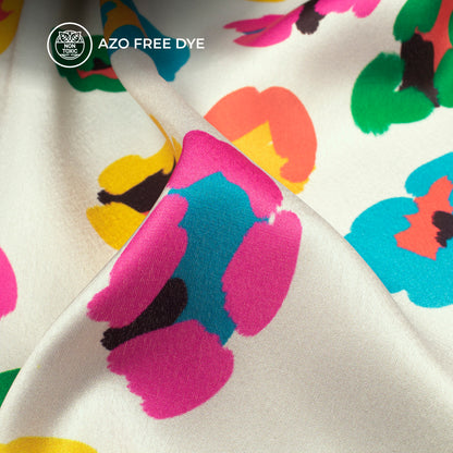 Cream And Multi Abstract,Floral Colour Digital Print Japan Satin Fabric