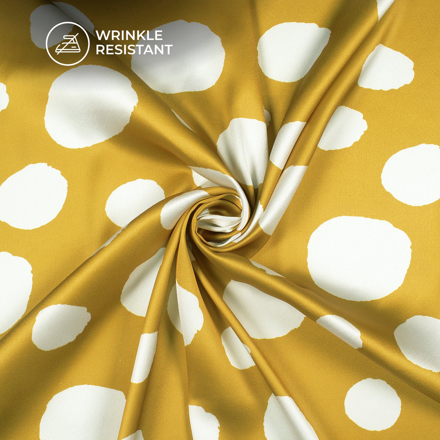 Polka Dots Harvest Golden Colour Digital Print Japan Satin Fabric