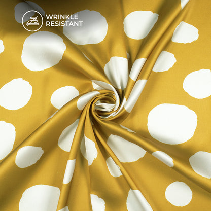 Polka Dots Harvest Golden Colour Digital Print Japan Satin Fabric