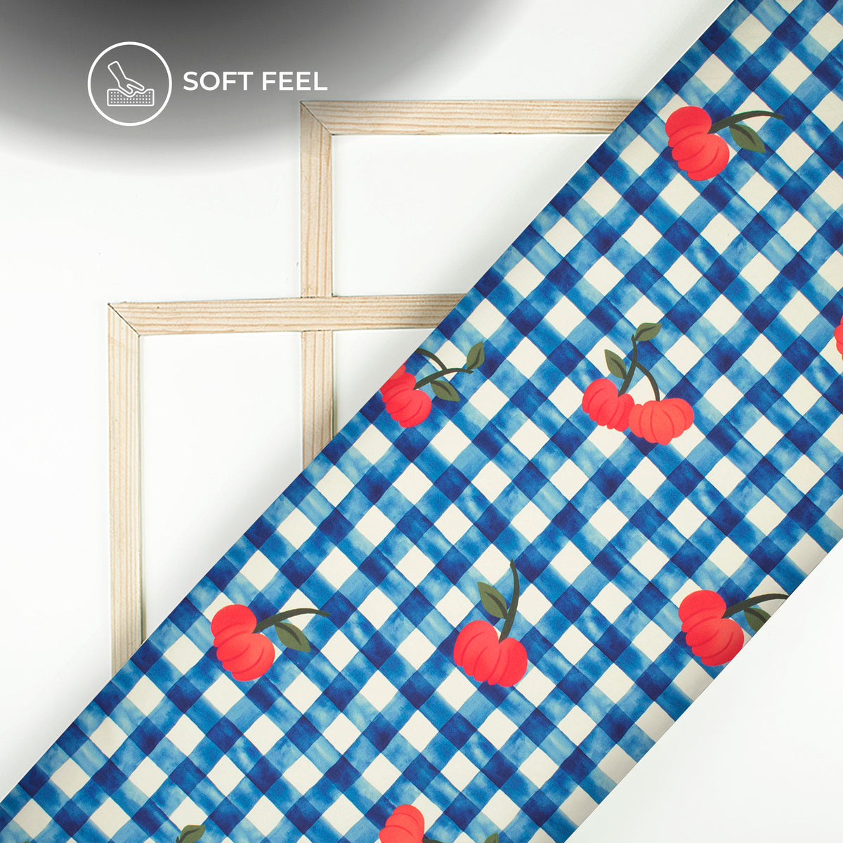 Checks And Floral Design Navy Blue Colour Digital Print Japan Satin Fabric