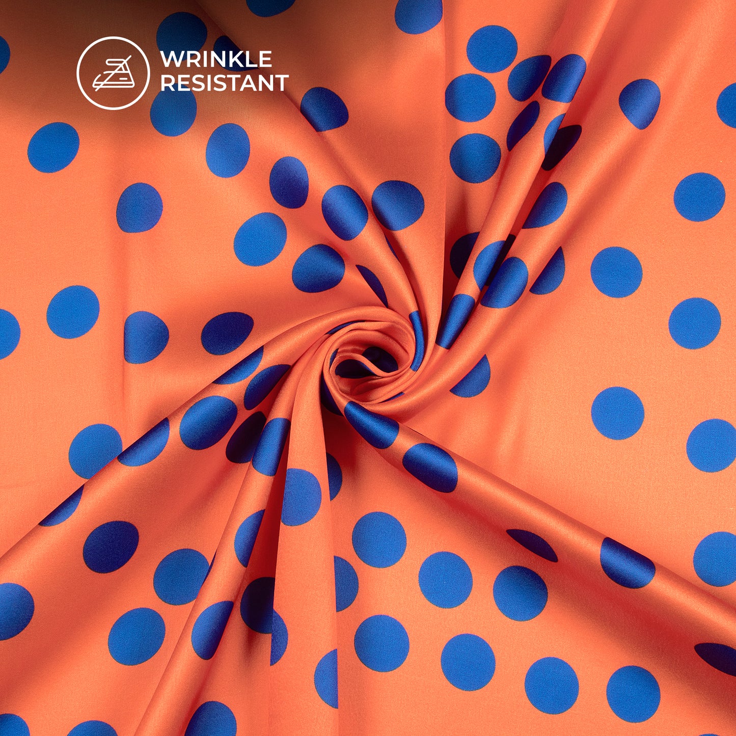 Blue Polka Dots Dark Orange Colour Digital Print Japan Satin Fabric
