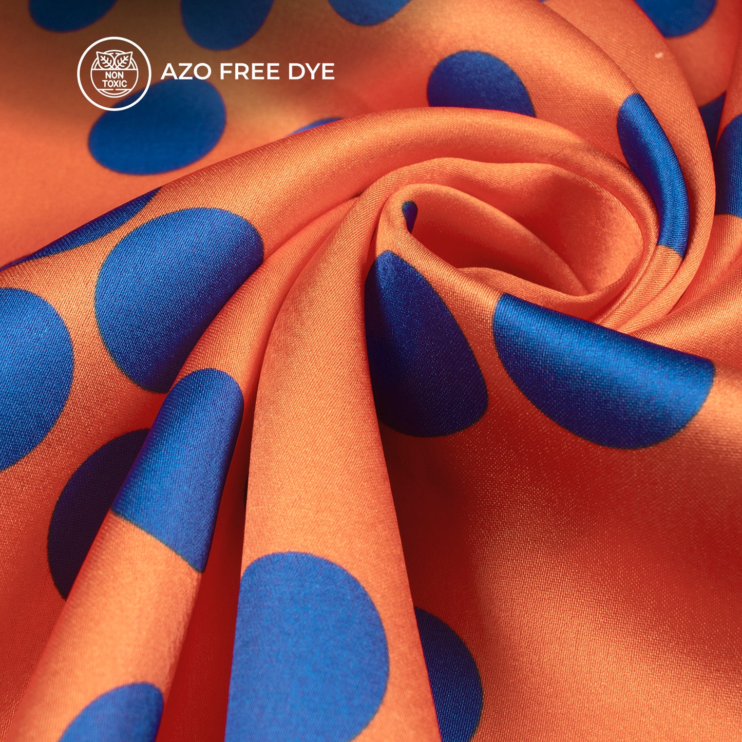 Blue Polka Dots Dark Orange Colour Digital Print Japan Satin Fabric