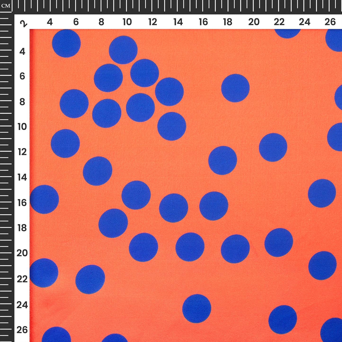 Blue Polka Dots Dark Orange Colour Digital Print Japan Satin Fabric