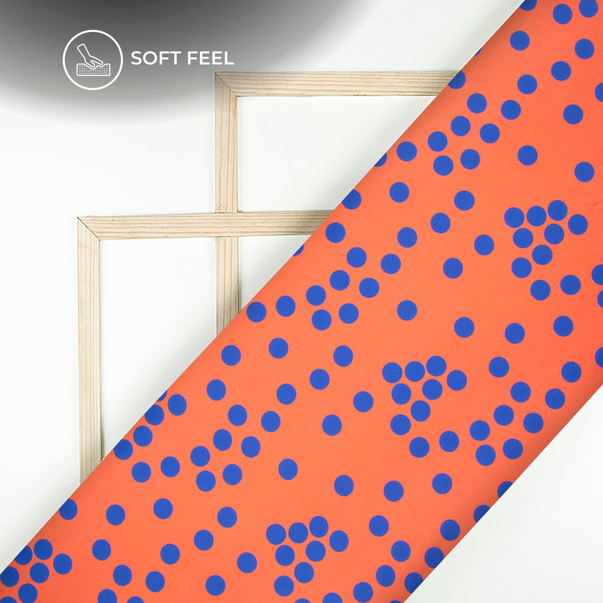 Blue Polka Dots Dark Orange Colour Digital Print Japan Satin Fabric
