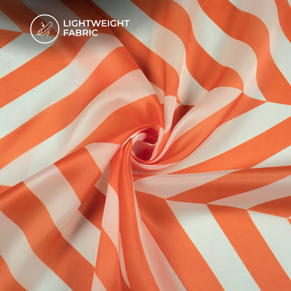 Spanish Orange and White stripes pattern Digital Print Shimmer Tissue Fabric